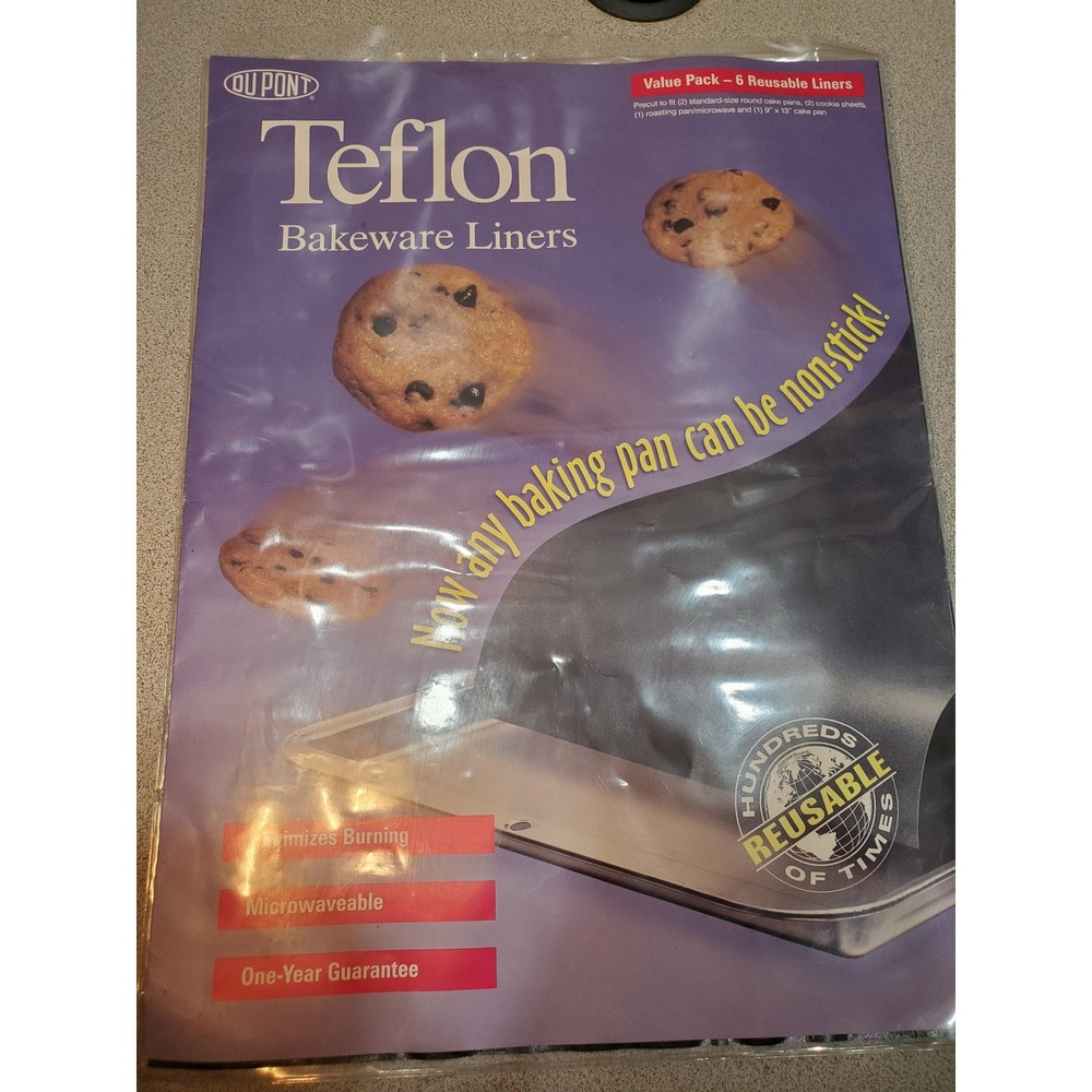 DuPont Teflon Bakeware Liners pk 6 Reusable Non-Stick baking Sheets Black